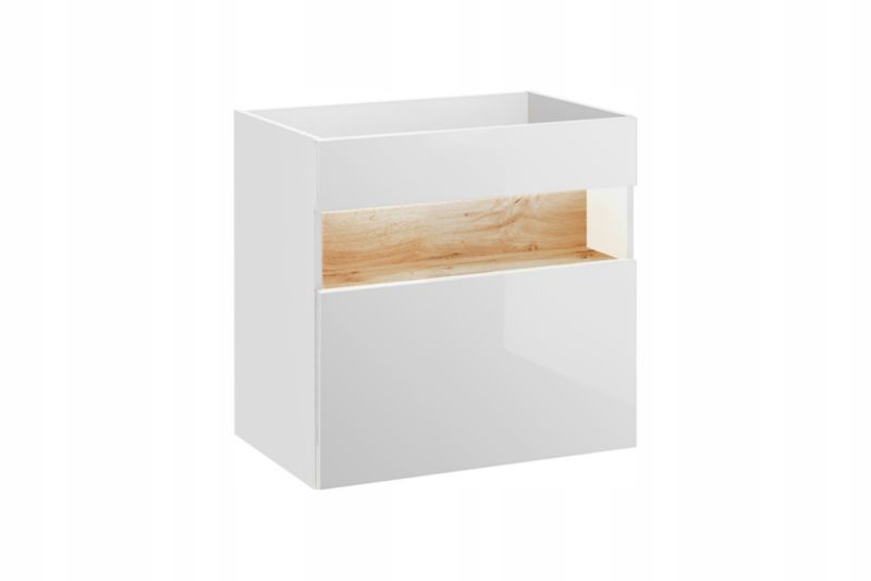 Szafka pod umywalkę Furnidea 60 cm biały połysk LED dąb Wotan Bahama 1 szt.
