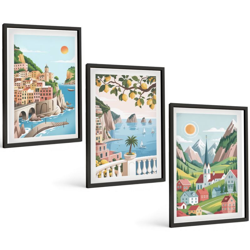Trzyczęściowy Zestaw Obrazów ArtPrintCave 40x60 cm Czarna rama Krajobrazy morze cytrusy 1 kpl.