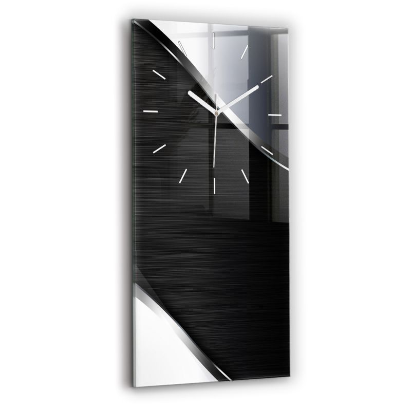 Zegar szklany białe wskazówki Wallfluent 30x60 cm Czarno srebrne linie 1 szt.