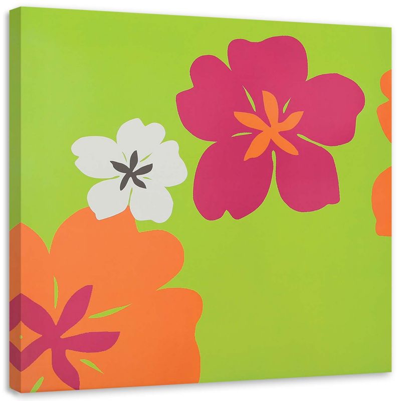Obraz na płótnie Feeby Kilka kolorowych kwiatów na zielonym tle 60x60cm 1szt