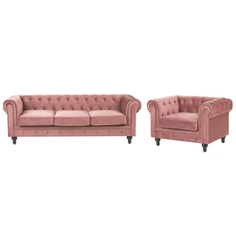 Komplet wypoczynkowy dla 4 osób Chesterfield Welur Różowy 1 kpl