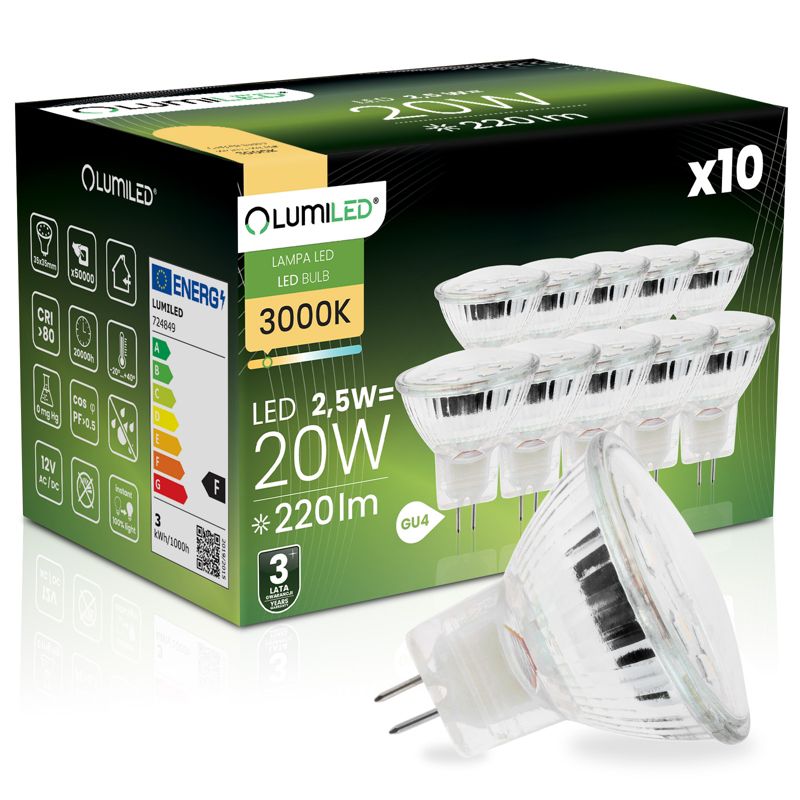 Żarówka LED LUMILED GU4 MR11 2,5W 220lm 3000K 120st 12V 10 szt.