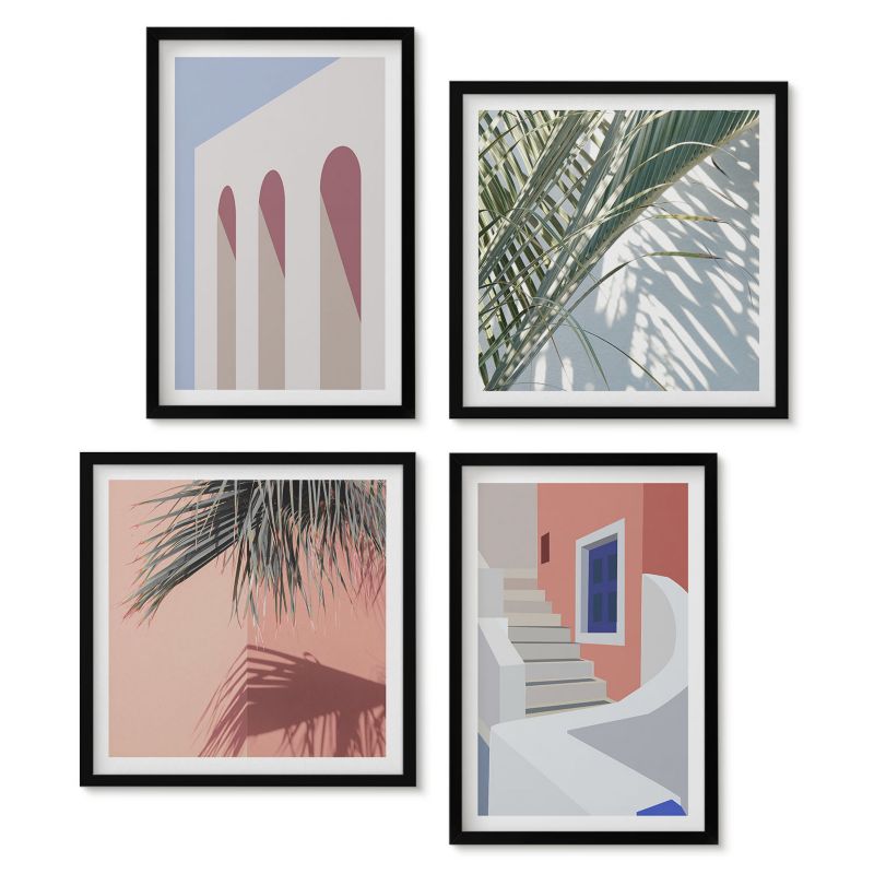Zestaw 4 obrazów w czarnych ramach Tulup Ilustracje architektury miast Stylowa galeria nad biurko 1 kpl