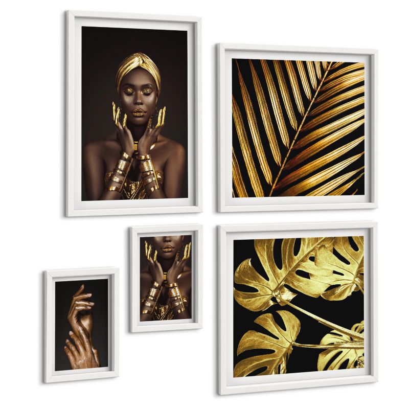 Zestaw Obrazów 5 Częściowy ArtPrintCave (2x50x50+2x20x30+40x60cm) Biała rama Artystyczne portrety Kobiety 1 kpl.