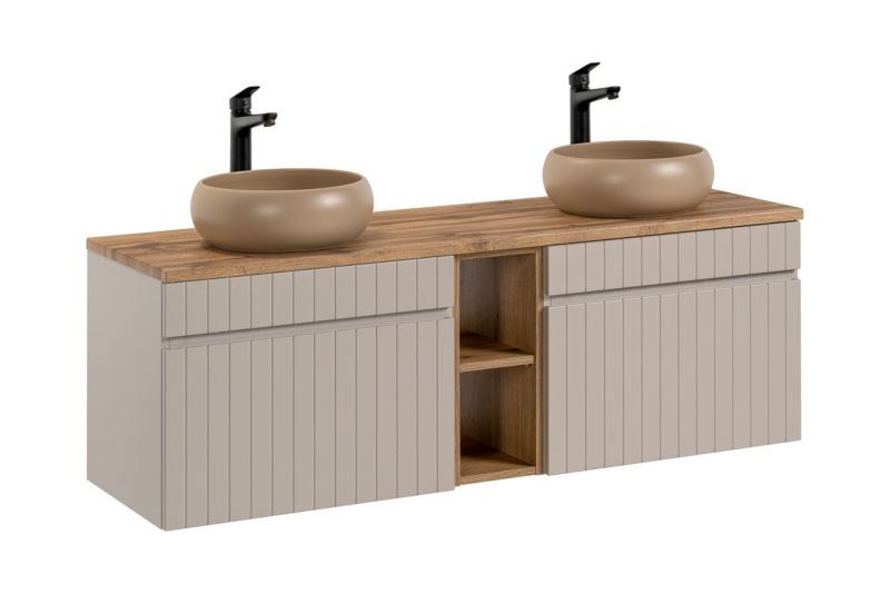 Zestaw mebli łazienkowych Comad Iconic Cashmere 140cm z blatem i 2 umywalkami nablatowymi Wiki 1szt