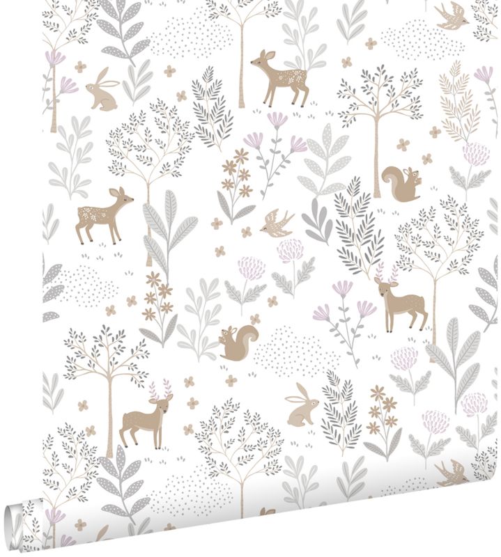 Tapeta ESTAhome las ze zwierzętami leśnymi liliowo fioletowymIbeżowym 53 cm x 10.05 m - 1 rol.