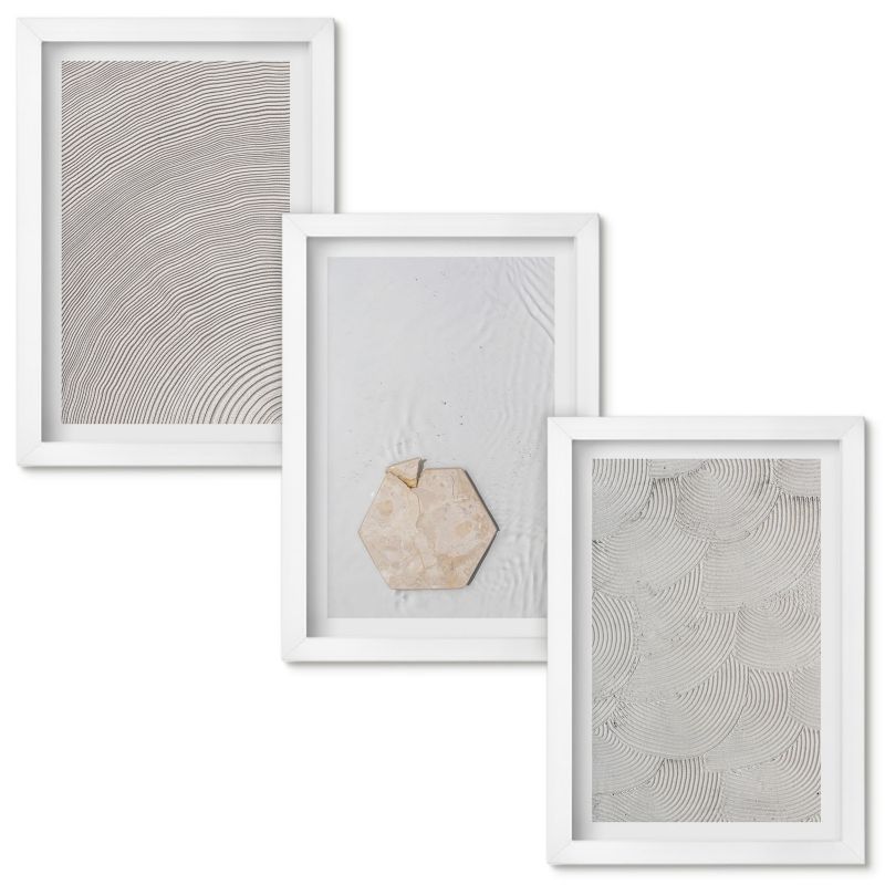 Set Obrazów w Ramie Wallfluent Jasne tekstury piasku boho Biała rama 20x30cm 3 szt.