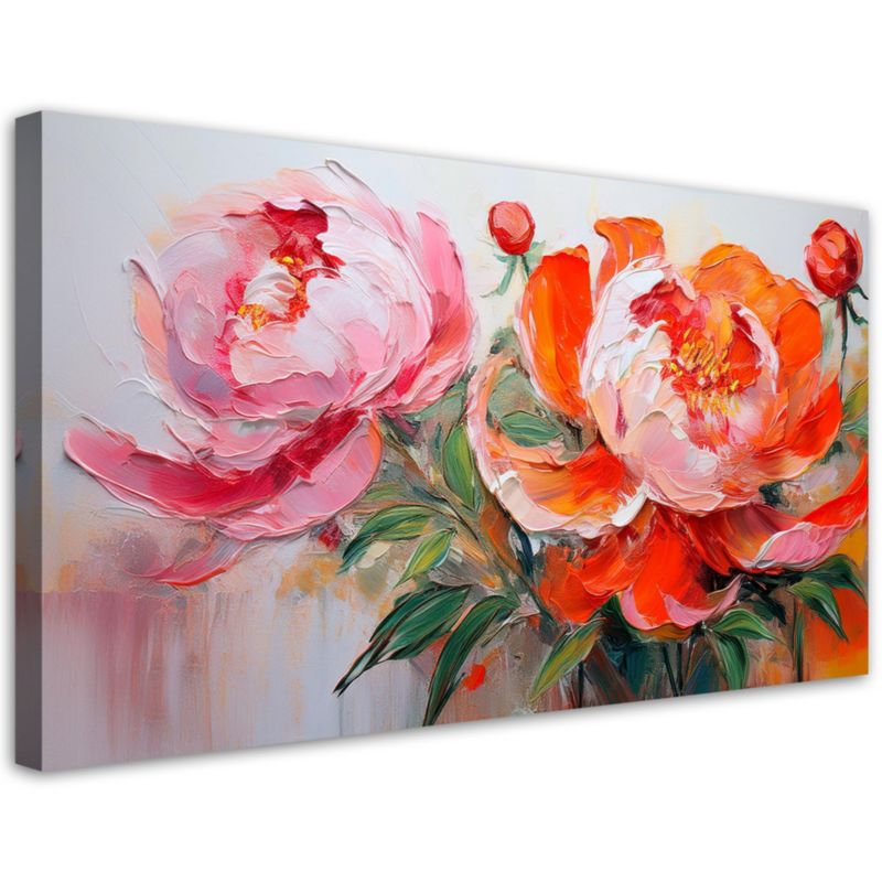Obraz na płótnie Feeby Piwonie Różowo Pomarańczowe Kwiaty 100x50cm 1szt