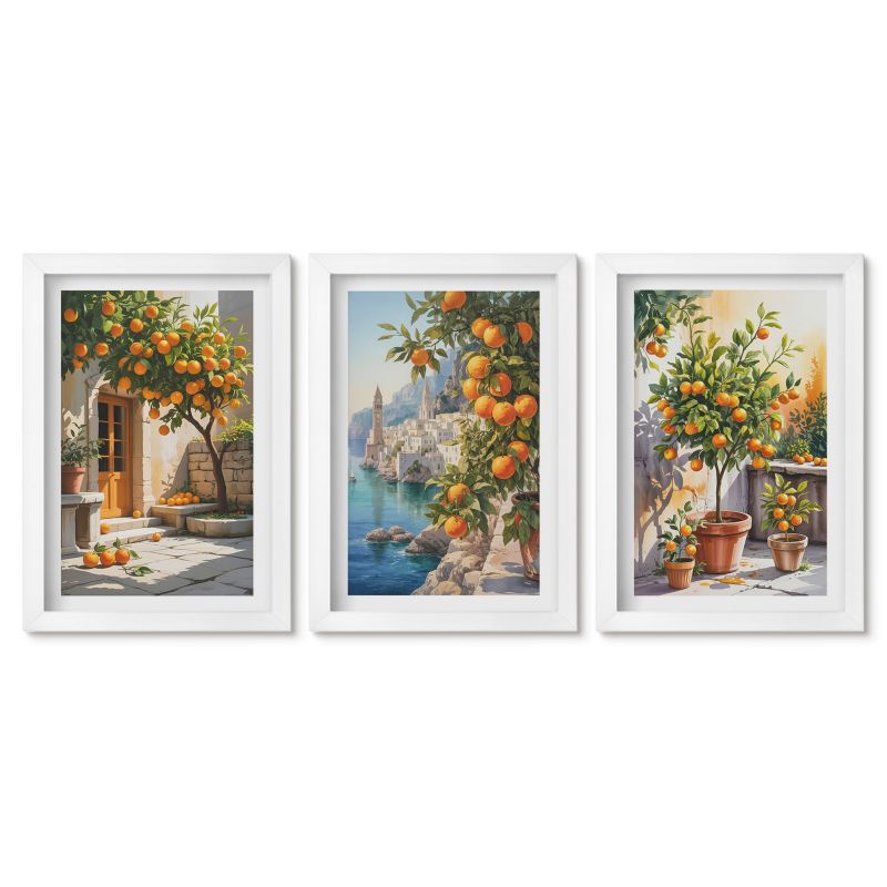 Zestaw 3 obrazów w białych ramach Tulup 20x30 cm Malowane cytrusy krajobrazy Tryptyk 1 kpl