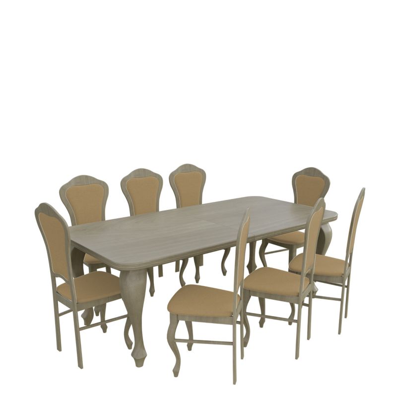 Zestaw RO09 MIRJAN 24 Stół rozkładany S13 100x200/300 + 8 krzeseł K30 dąb sonoma + piaskowy 1 kpl.