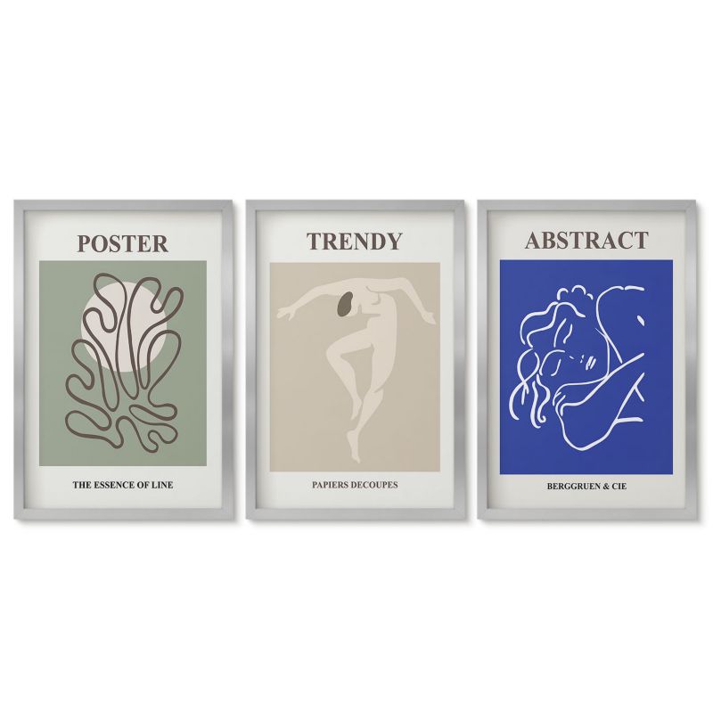 Tryptyk w srebrnej ramie Tulup 40x60 cm Henri Matisse pastelowe grafiki Dekoracja ścienna do przedpokoju 1 kpl