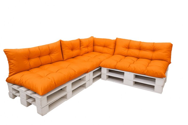 Komplet 7sztuk poduszek ogrodowych na palety Setagrden 3x120x60cm /3x120x40cm+60x40cm,pomarańczowe dwustronne poduszki , 1szt