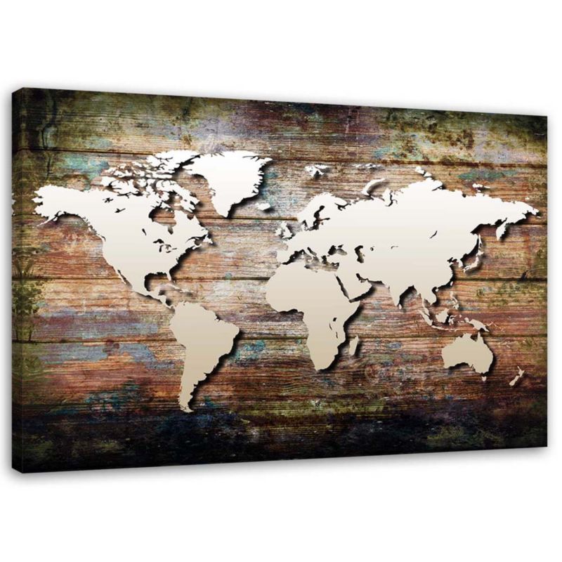 Obraz na płótnie Feeby Mapa świata na starych deskach 120x80cm 1szt