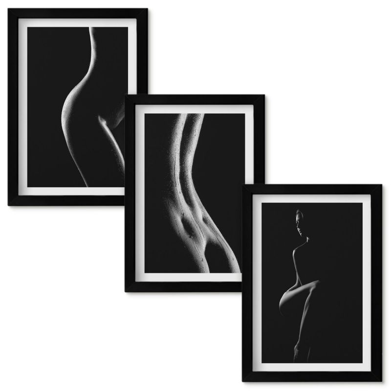 Obrazy do Salonu Wallfluent Czarno-białe kobiece sylwetki Czarna rama 20x30cm 3 szt.