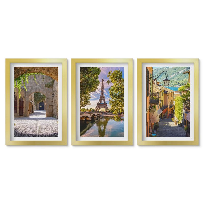 Zestaw 3 obrazów w złotych ramach Tulup 20x30 cm Uliczki architektura Eiffel Obrazy w złotej ramie 1 kpl