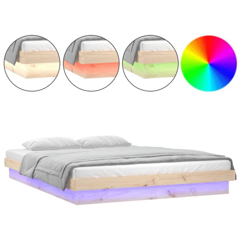 Łóżko VidaXL LED Kolorowe, Lite Drewno, USB, Pilot, 1 zestaw
