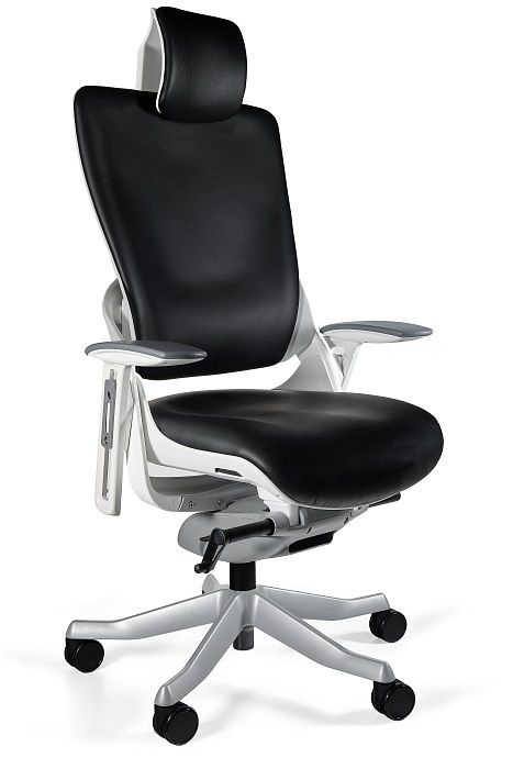 Fotel Unique ergonomiczny WAU 2 biało/czarny skóra naturalna 1szt