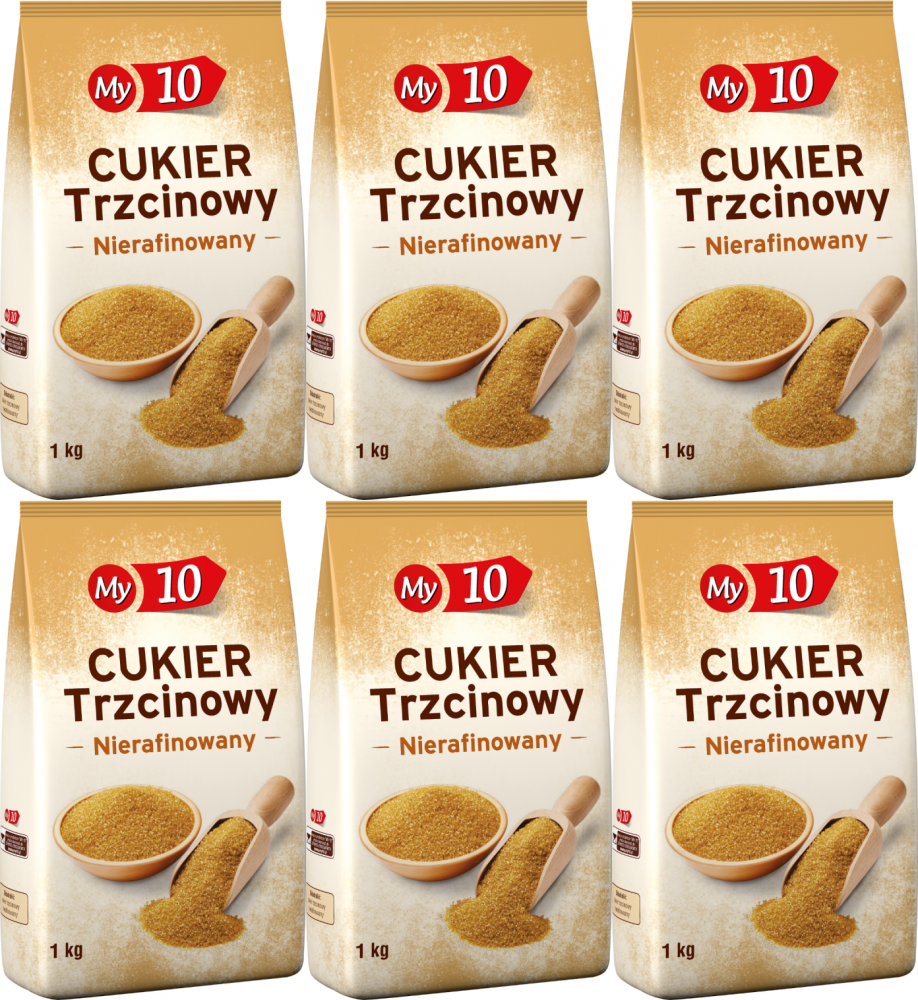 6x Cukier trzcinowy My10 , 1kg