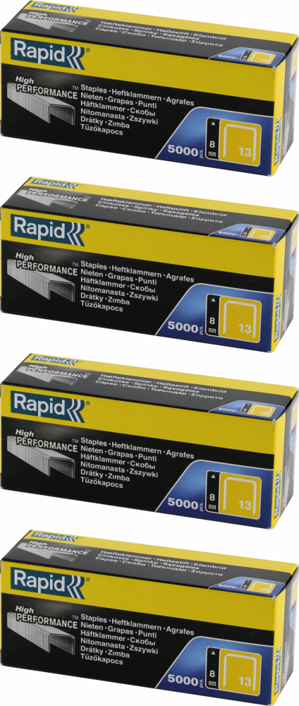 4x Zszywki Rapid, do zszywaczy pistoletowych, 13/8 5M, 5000 sztuk, srebrny