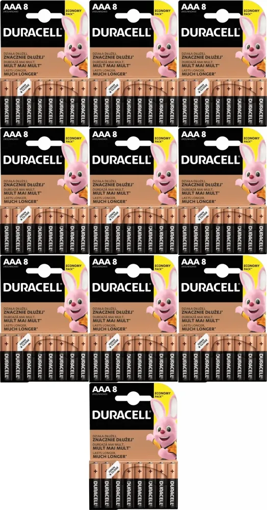 10x Bateria alkaliczna Duracell Basic, AAA/LR3, 8 sztuk