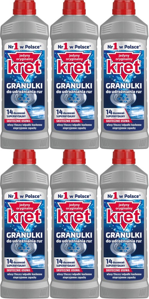 6x Udrażniacz do rur Kret, granulki, 560g