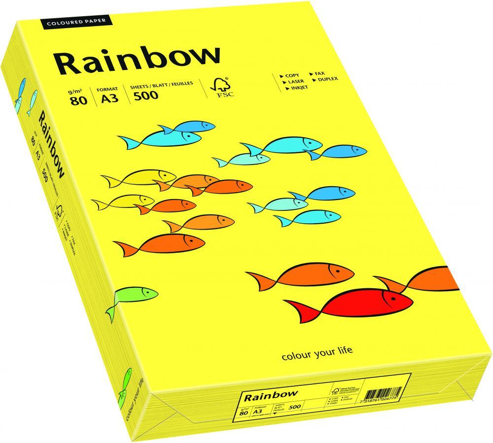 Outlet: USZKODZONE OPAKOWANIE Papier kolorowy Rainbow, A3, 80g/m2, 500 arkuszy, słoneczny żółty (R14)
