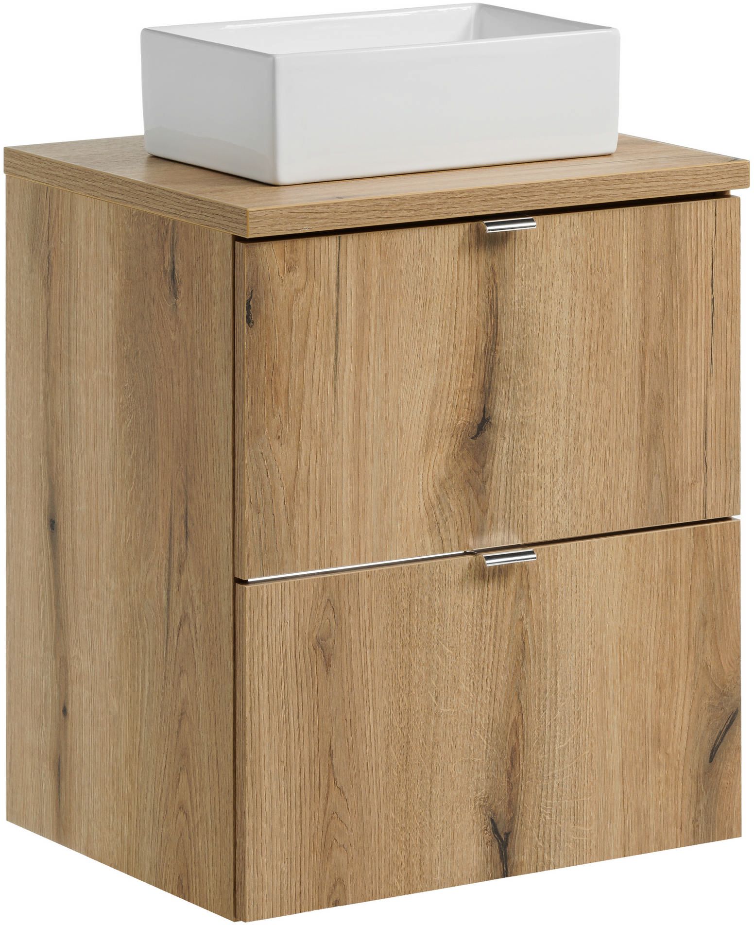 Zestaw Comad Nova Oak szafka z blatem 50 cm wisząca dąb i umywalka Gaja 35x22 cm biała SET-NOA B OAK 50CM S UN GAJA 35 SW