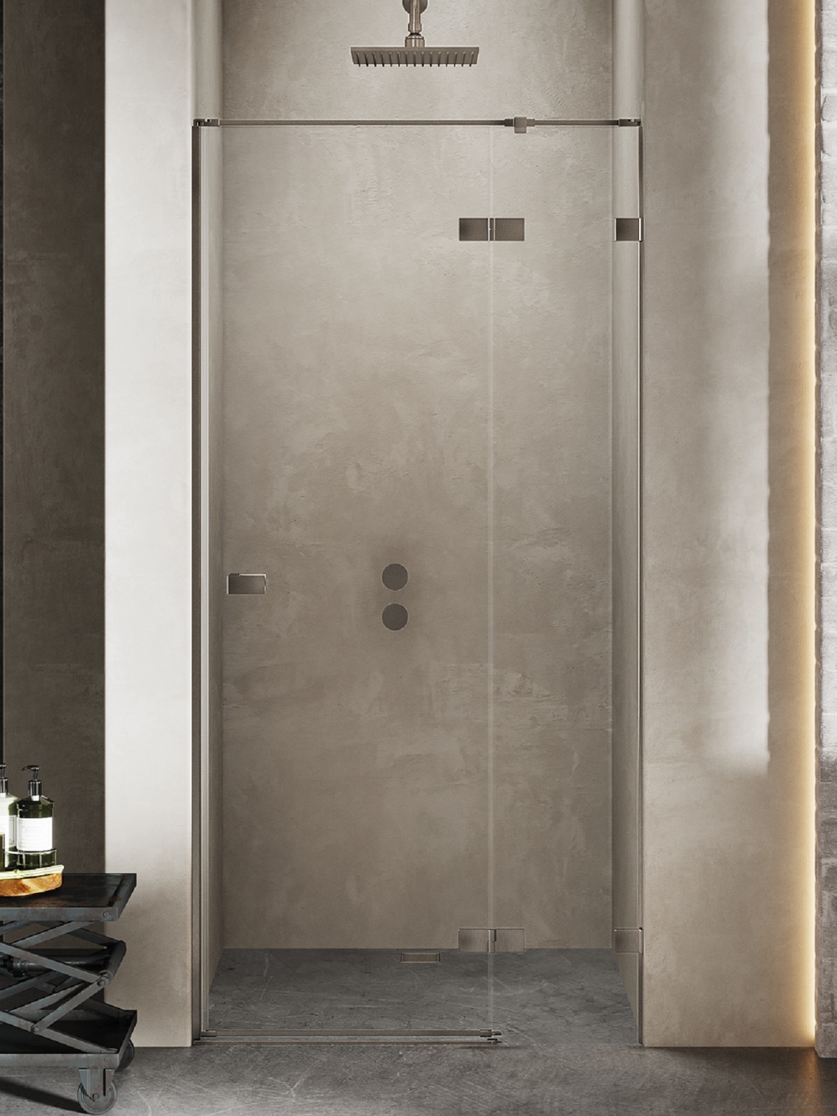 New Trendy Avexa drzwi prysznicowe 80 cm wnękowe prawe gunmetal szczotkowany/szkło przezroczyste EXK-3245