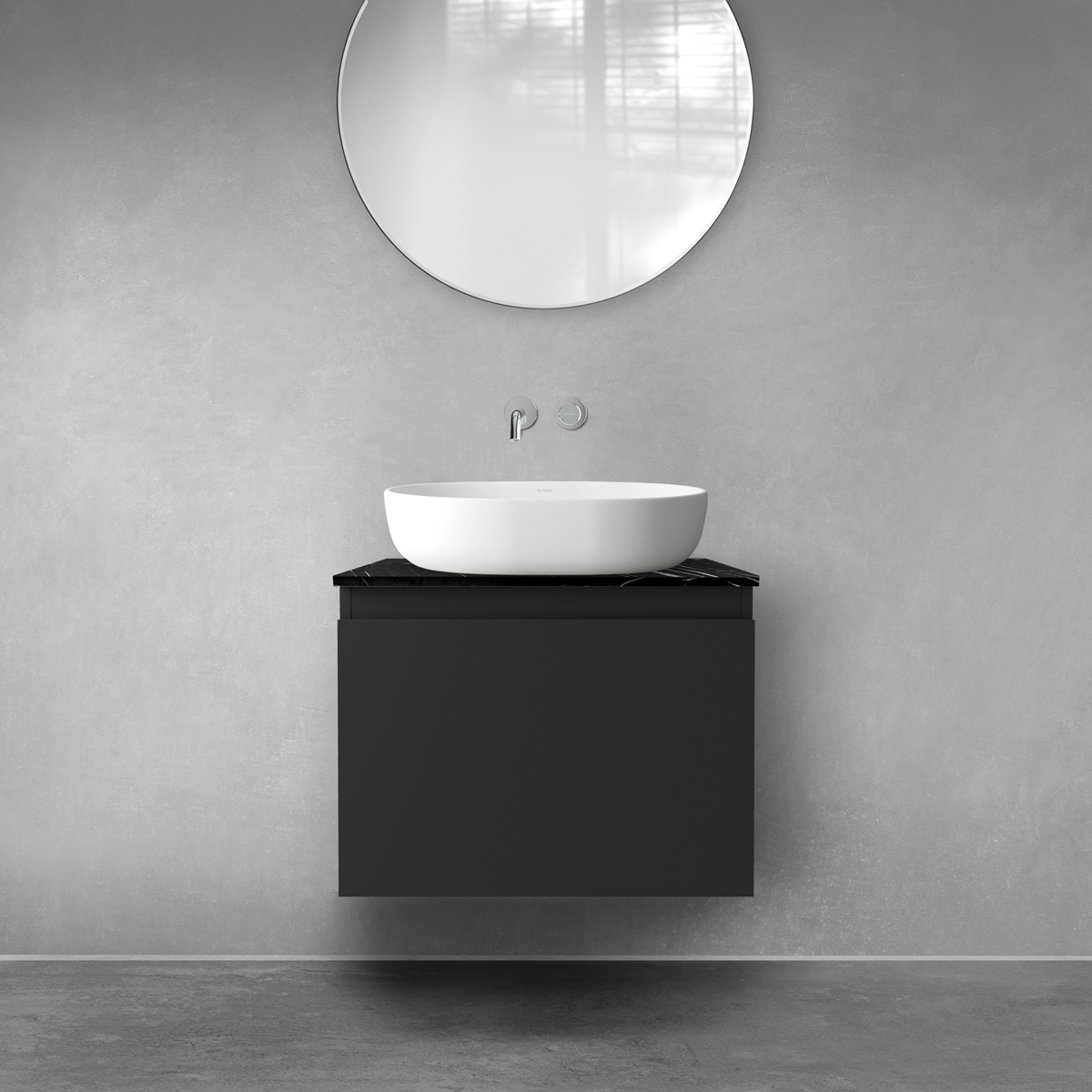 Zestaw Oltens Vernal szafka 60 cm podumywalkowa wisząca z blatem Tera czarny mat/czarny marmur 68718300 - Wysyłka w 24h