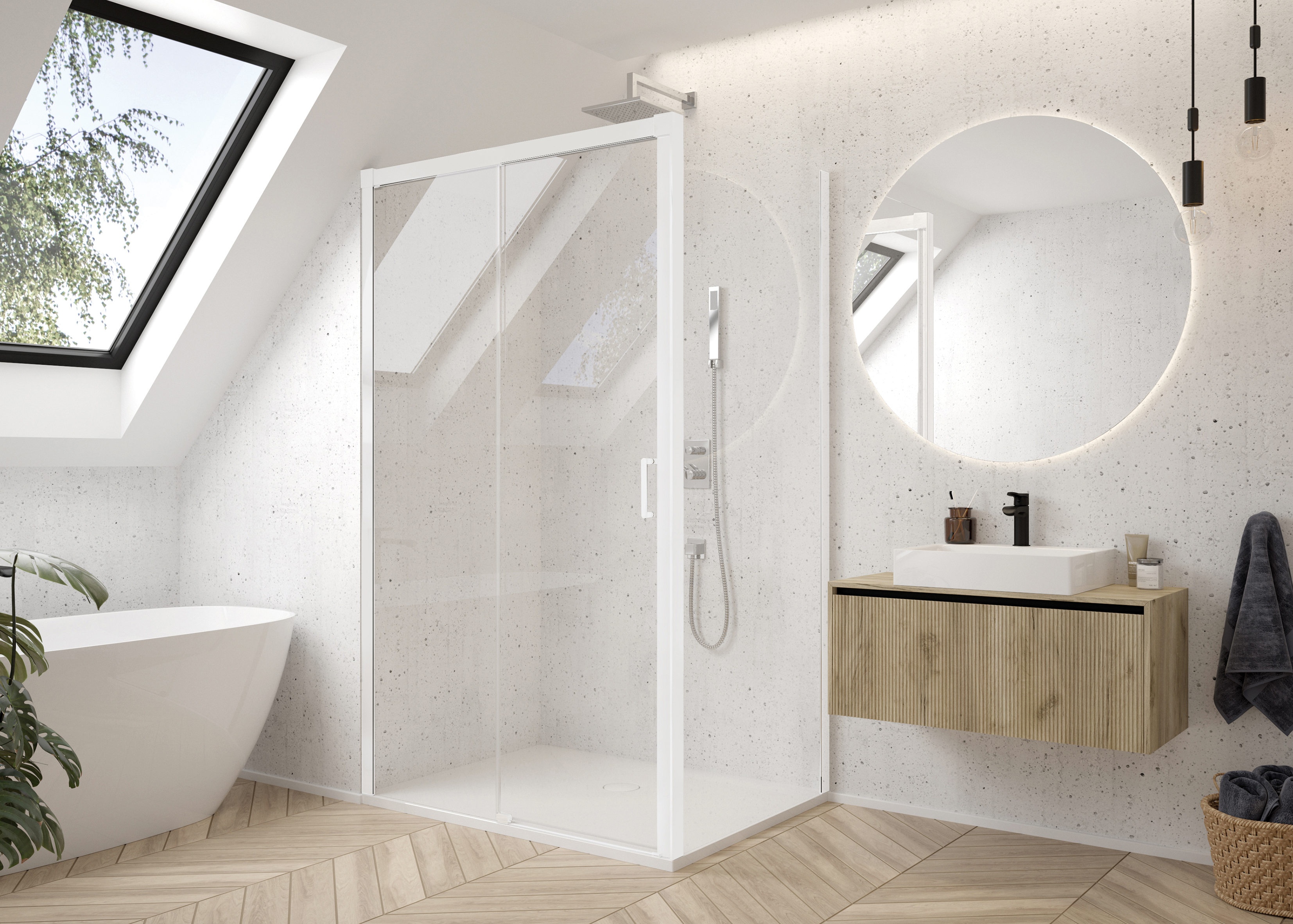 Sanplast Exa Line ścianka prysznicowa SS3/Exa Line-120 cm stała biały mat/szkło przezroczyste 600-540-2070-24-401