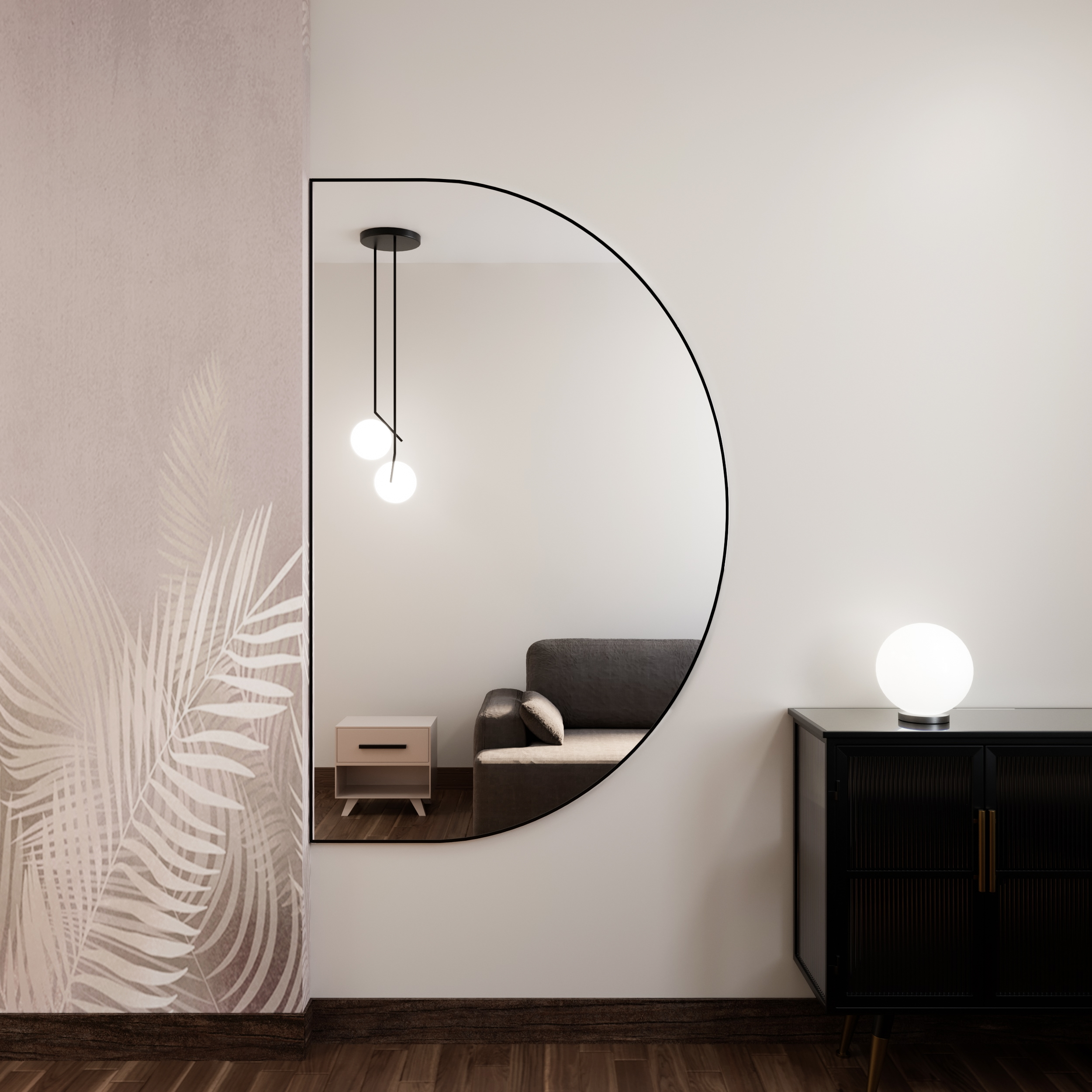 Baltica Design Tiny Border Semi Round lustro 130x85 cm czarne - Wysyłka w 24h