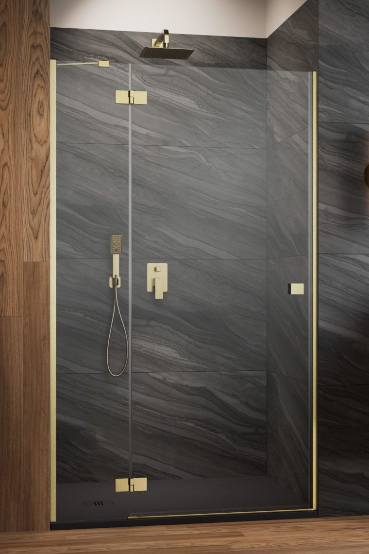 Radaway Essenza Brushed Gold DWJ drzwi prysznicowe 80 cm uchylne złoty szczotkowany/szkło przezroczyste 1385012-99-01L