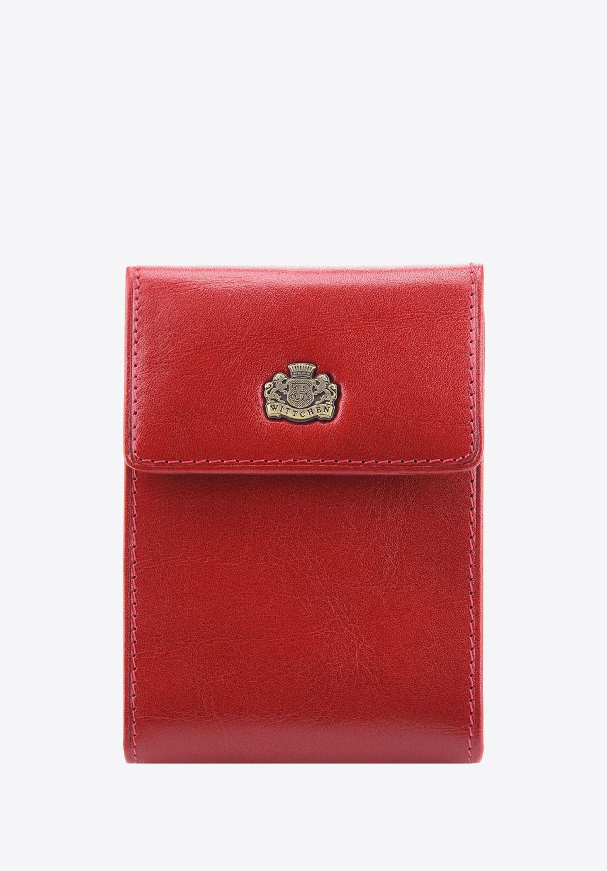 Etui na karty skórzane z herbem rozkładane czerwone