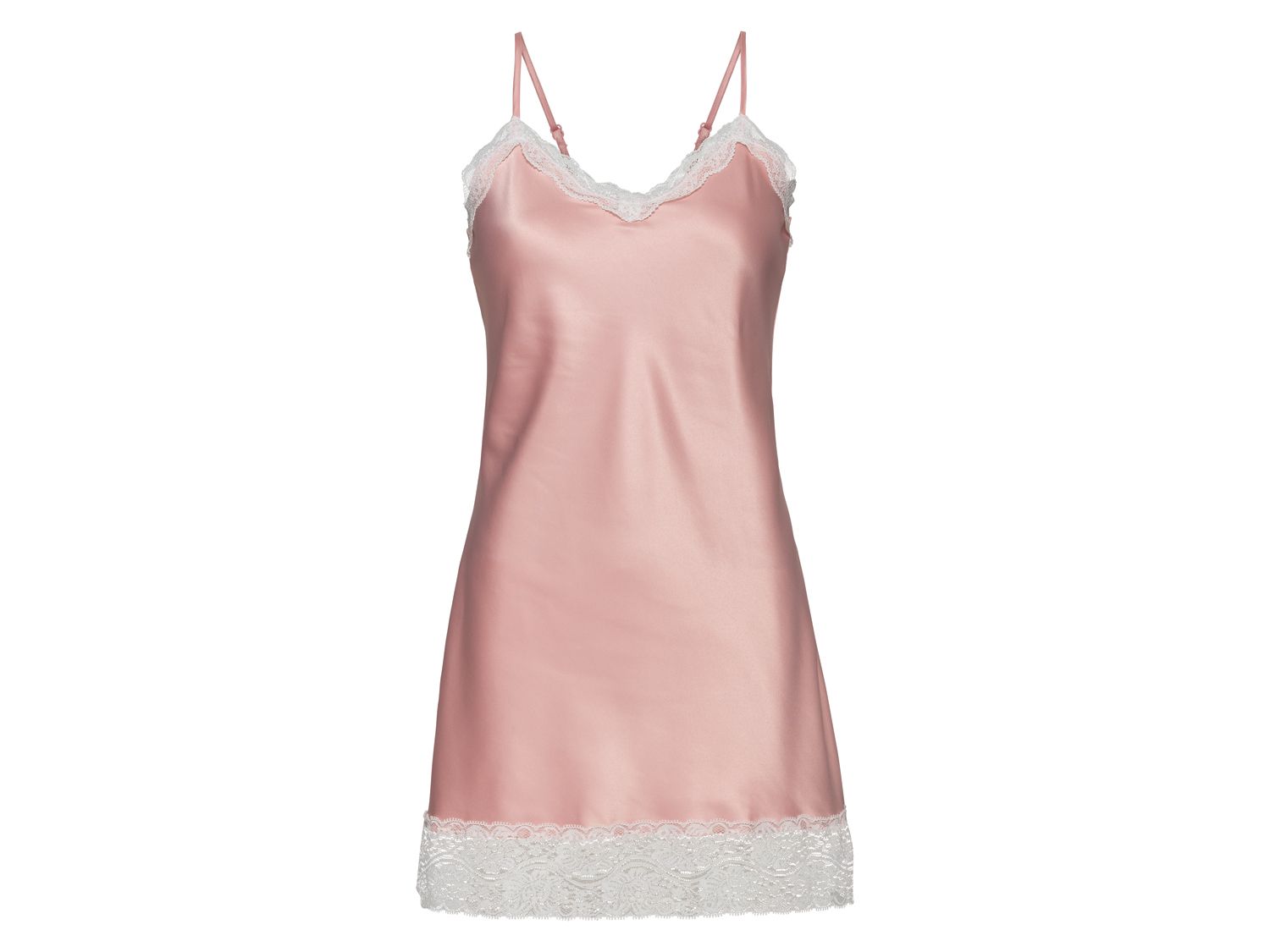 Esmara Lingerie Satynowa koszula nocna damska z koronką Różowy, 36