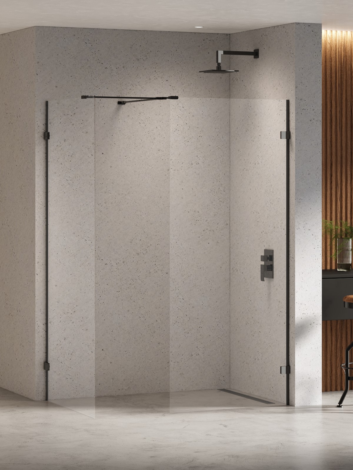 Darmowa Dostawa - Kabina prysznicowa walk-in 130x80 cm czarny połysk/szkło przezroczyste New Trendy Eventa Black Chrome EXK6338
