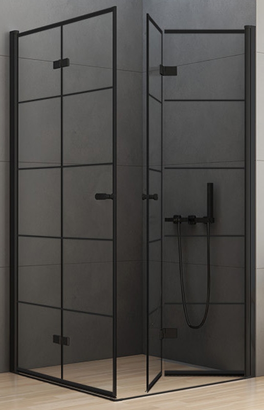 Darmowa Dostawa - Kabina prysznicowa 90x80 cm prostokątna czarny mat/szkło ze wzorem New Trendy New Soleo Black D0287A/D0290A