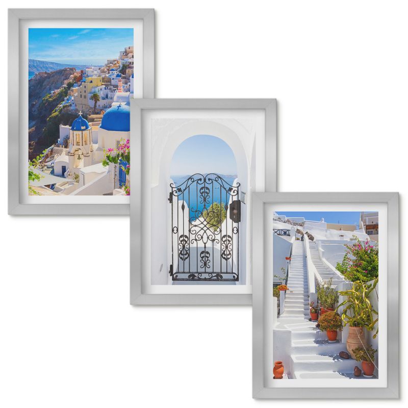 Set Obrazów w Ramie Wallfluent Santorini architektura Oia Srebrna rama 20x30cm 3 szt.