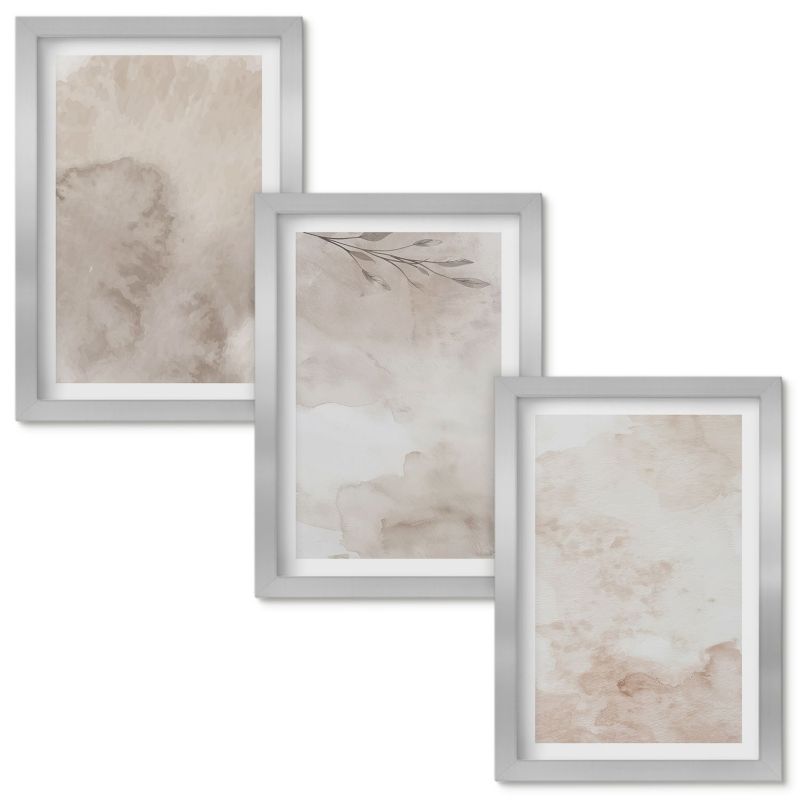 Zestaw obrazów Wallfluent Rozlane akwarelowe farby boho Srebrna rama 20x30cm 3 szt.