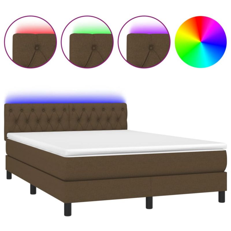 Łóżko z materacem WaszeMeble 140x200 cm Ciemny brąz tkanina z LED WM-3133400 1 szt.