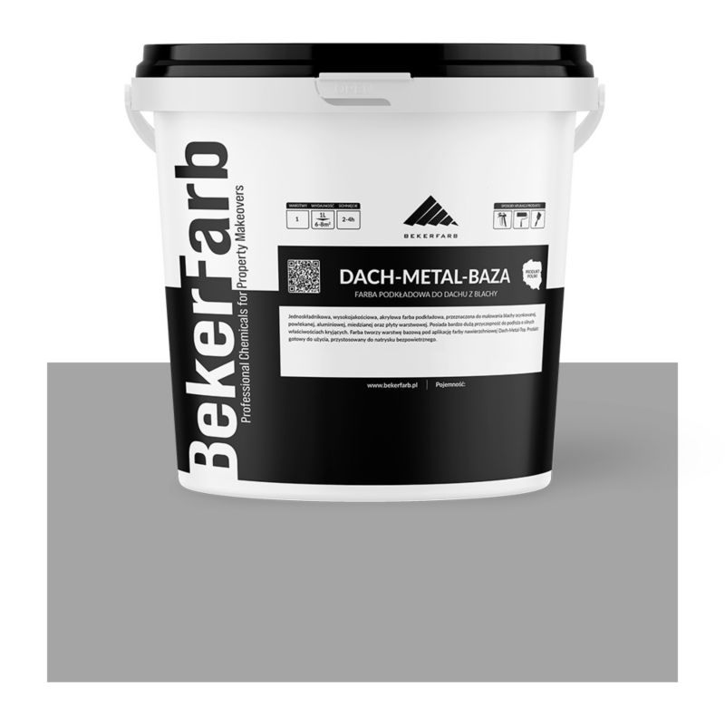 Podkładowa Farba na Dach do Blachy, Blachodachówki i Ocynku Bekerfarb Szare Aluminium 1l 1szt