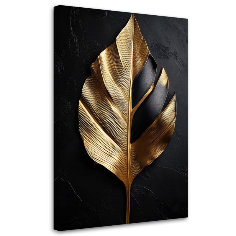 Obraz na płótnie Feeby Liść Palmy Czarno Złoty 60x90cm 1szt