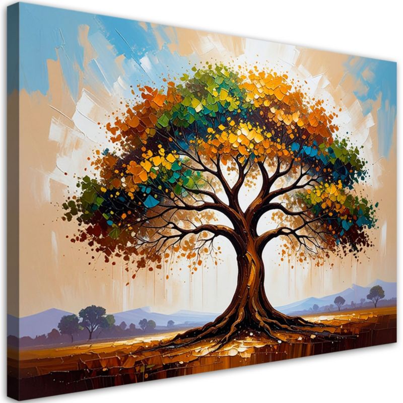 Obraz do salonu sypialni Feeby Kolorowe Drzewo Życia Pejzaż Malowany 60x40cm 1szt