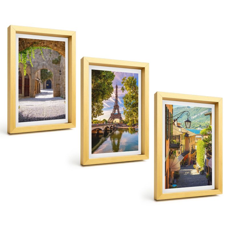 Galeria 3 Obrazów w Złotej Ramie ArtPrintCave 20x30 cm Komplet ścienny Uliczki architektura Eiffel 1 kpl.