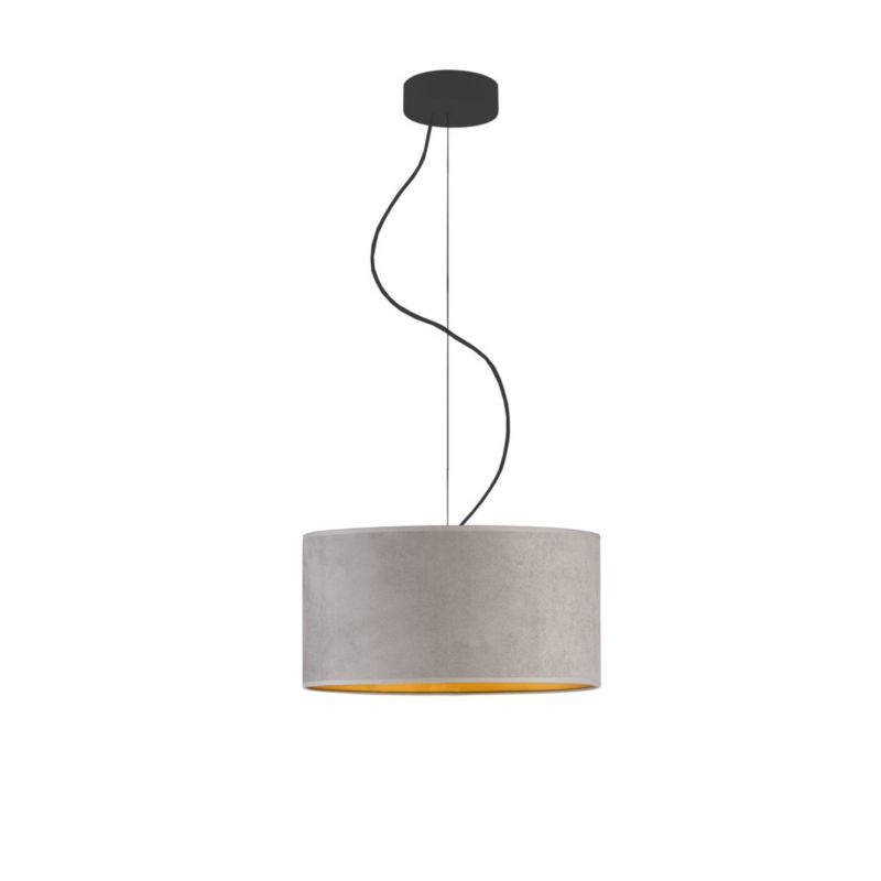 Lampa sufitowa Volta Light Factory żyrandol lampa wisząca z abażurem walec Szary ze złotem welur 40 cm BLUES 1szt.