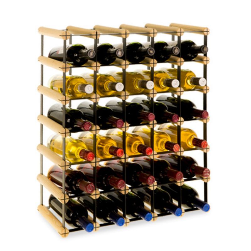 Stojak na wino MODO24 na butelki PET nowoczesny eko duży na 30 butelek czarny metal drewno naturalne 1 szt.
