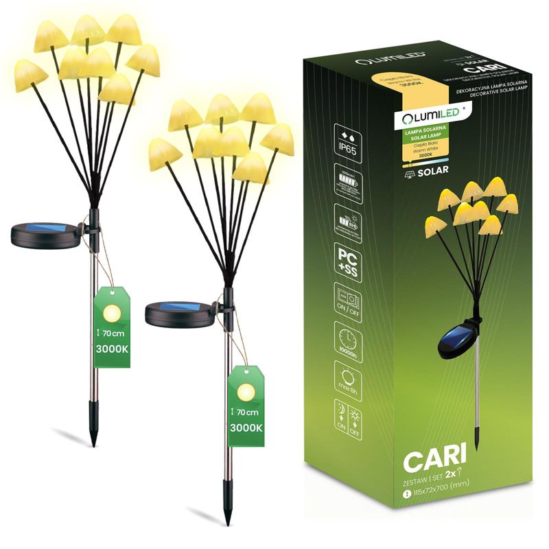 Lampa Solarna Lumiled Ogrodowa LED Wbijana Słupek Zewnętrzny Grzybki IP65 Drzewko Solarne 2 szt.