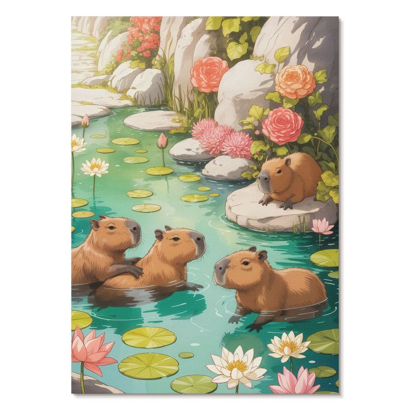 Plakat na Ścianę Tulup 29,7x42 cm (A3) Kapibary w stawie Do salonu, sypialni, biura 1 szt.