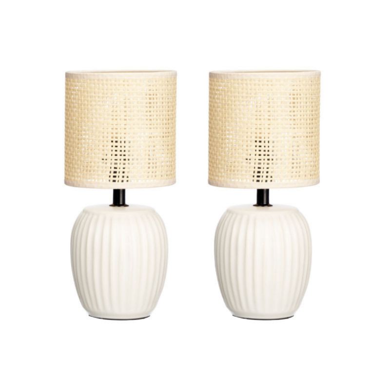 Zestaw 2 Lampek Nocnych Giftdecor Białe Ceramiczne 14,5X29X21,5 Cm 2 Szt.
