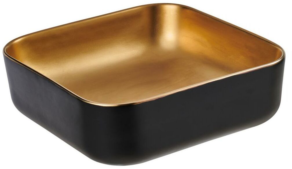 Invena Malaga umywalka 39 cm nablatowa kwadratowa czarny/złoty mat CE-39-017