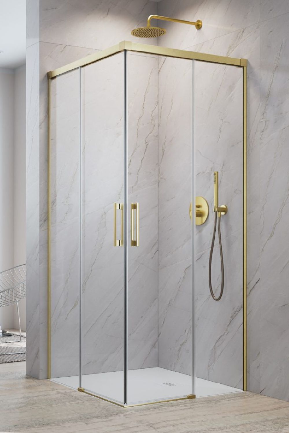 Darmowa Dostawa - Drzwi prysznicowe 90 cm rozsuwane złoty szczotkowany/szkło przezroczyste Radaway Idea Brushed Gold KDD 3870609901R